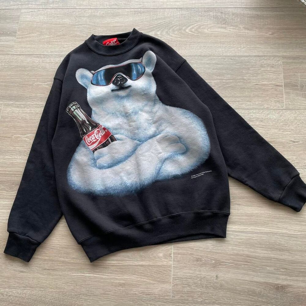VTG 1994 Coca Cola Men's Large Black & White Polar Bear Sweatshirt Rare Grail